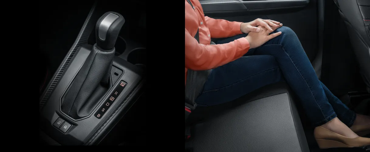 Semi bucket seat with semi-leather and stitching